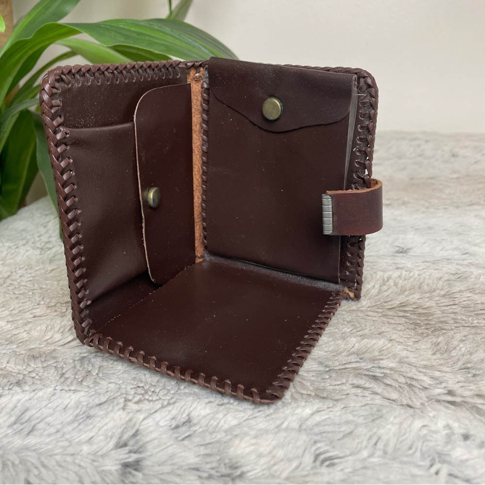 Hand Tooled Leather Floral Wallet Organizer Brown Western Boho Rose - Picture 3 of 8